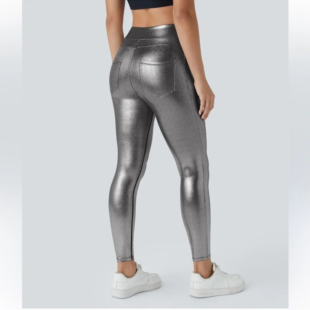 SoftlyZero Faux Leather High Waisted Pocket Work Leggings - Picture 2 of 5